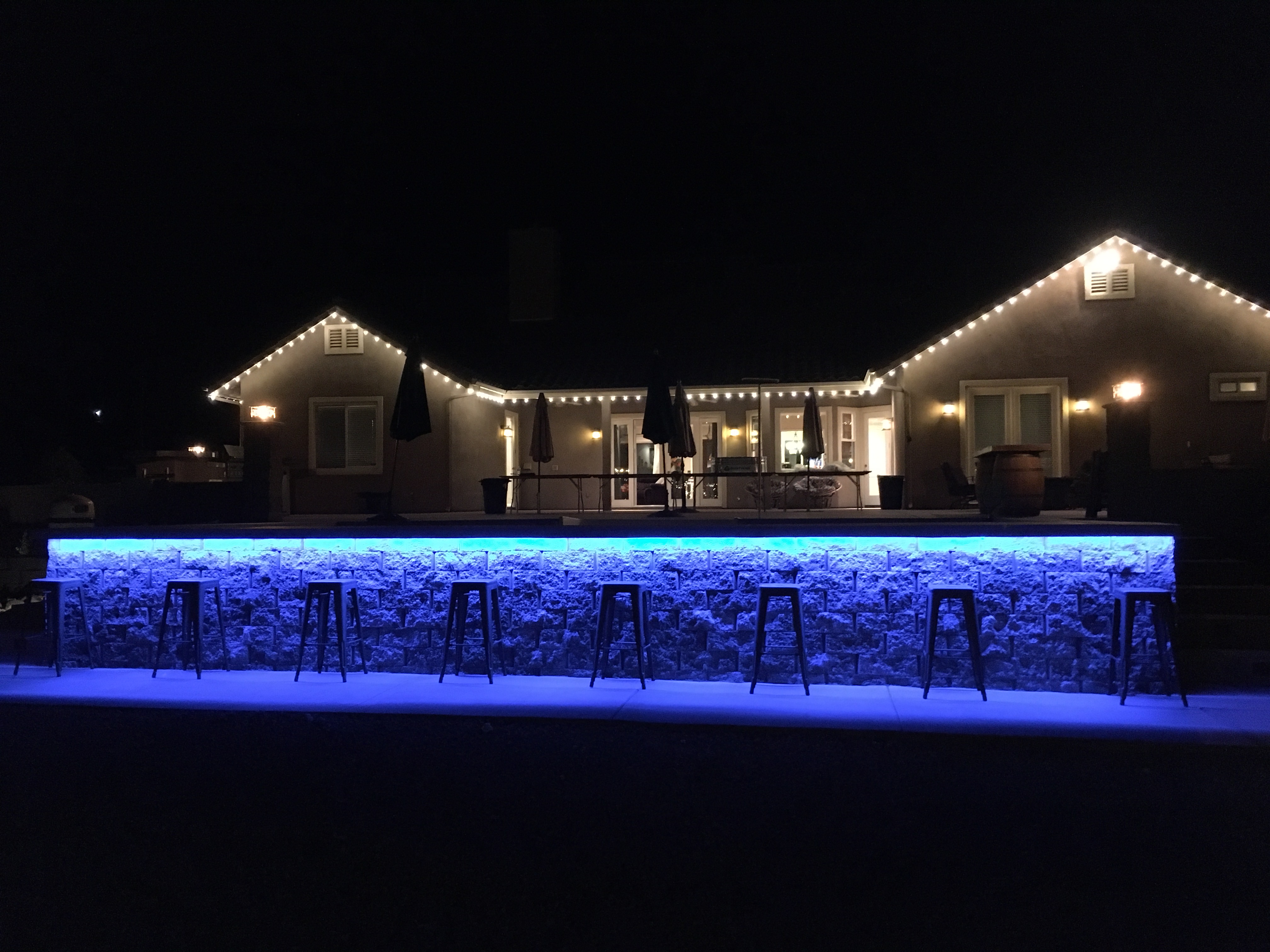 Night View of the Pool with Lights