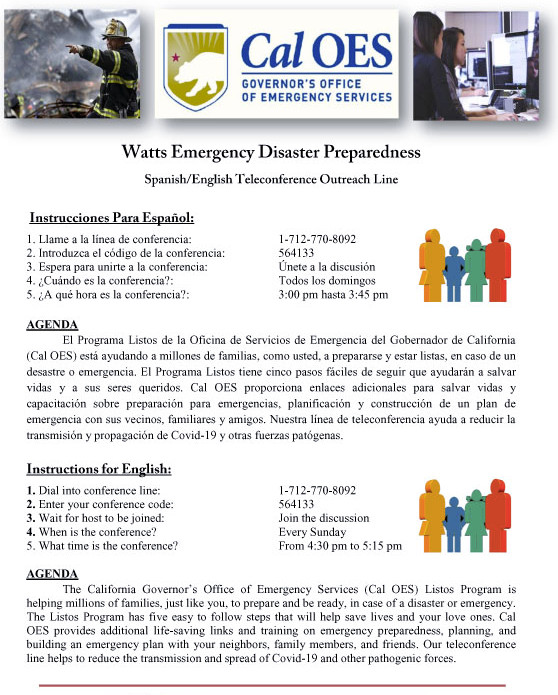 The city of Watts Teleconference weekly meeting online in Spanish and English