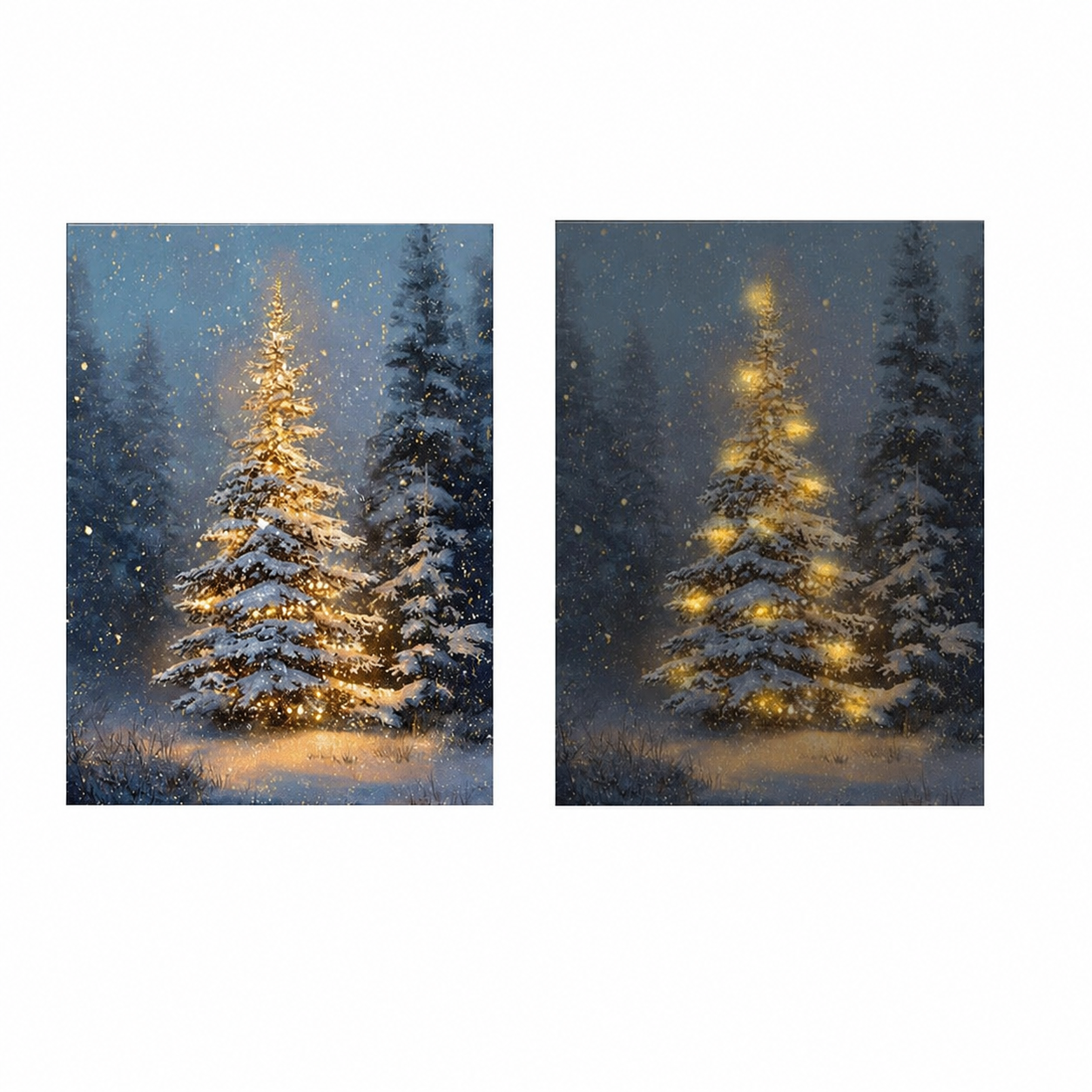 Lighted Snowy Christmas Tree Canvas Wall Art