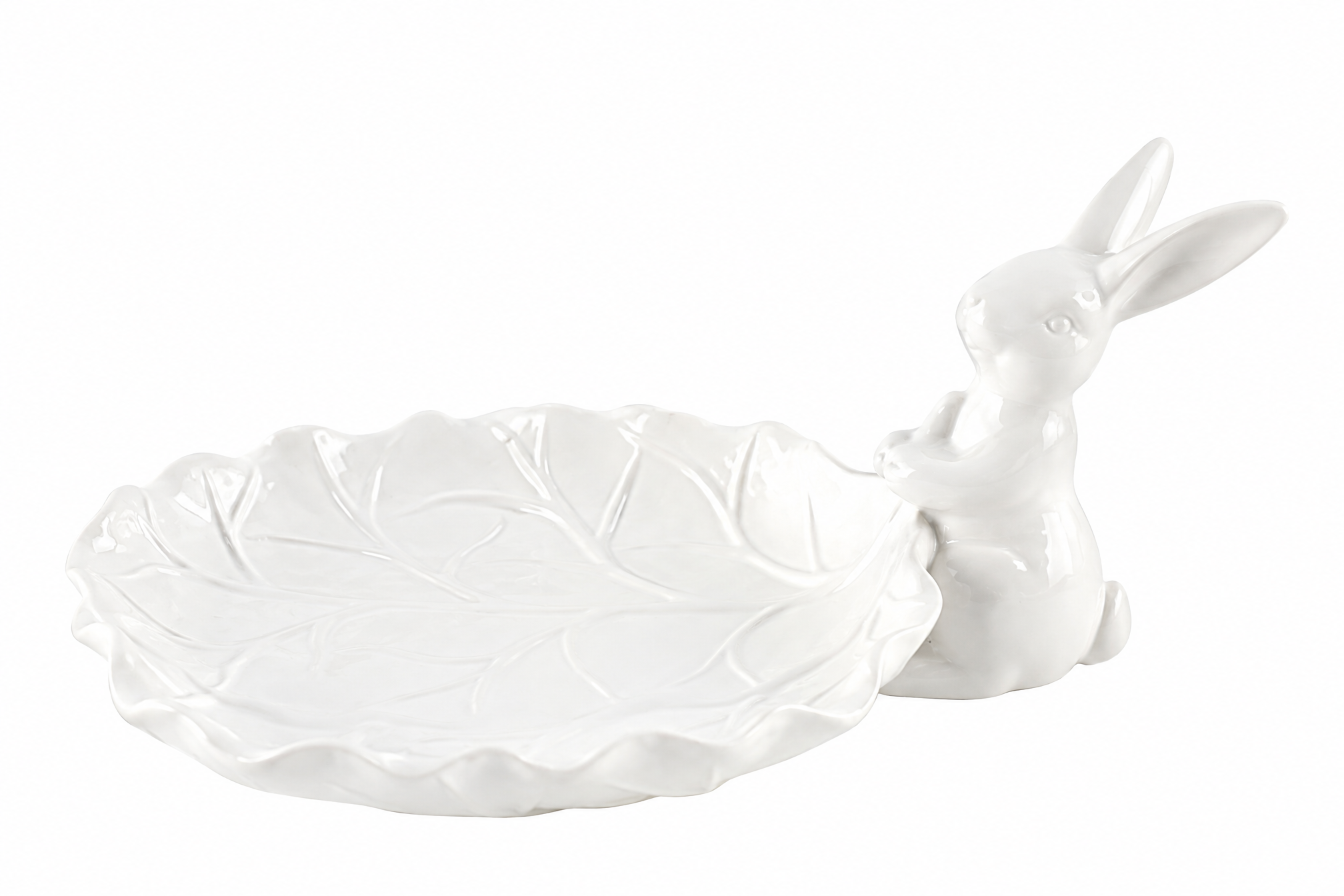 White Ceramic Bunny Leaf Serving Platter