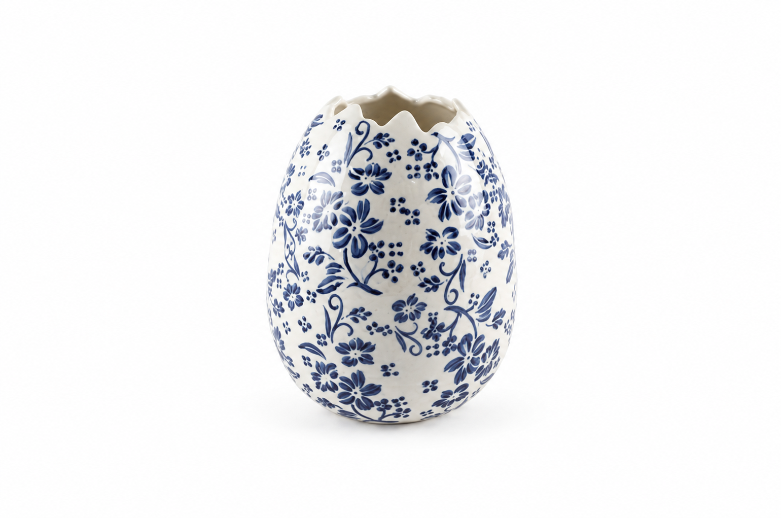 Blue Floral Ceramic Egg Vase