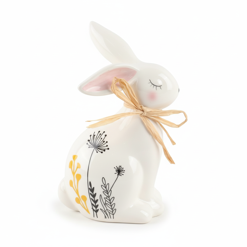 Botanical Ceramic Bunny Figurine