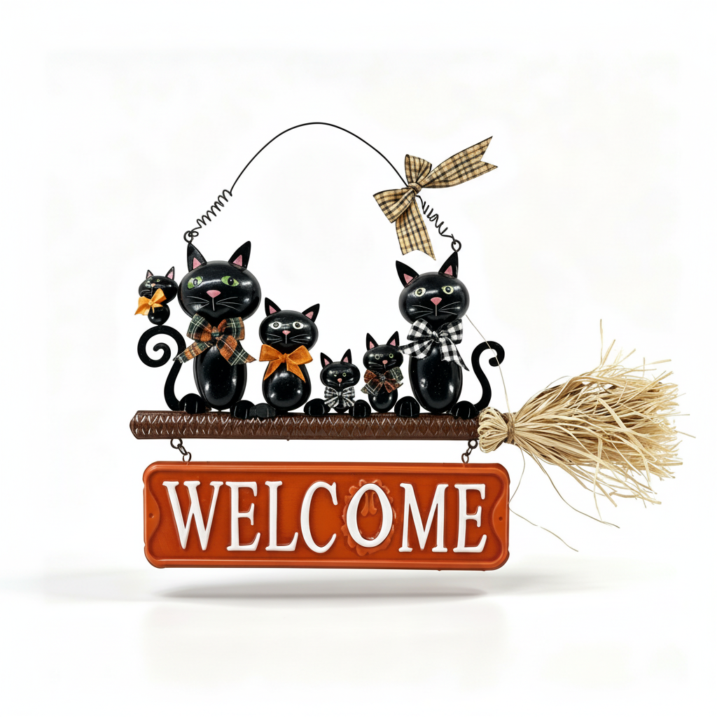 Halloween Black Cat Welcome Sign