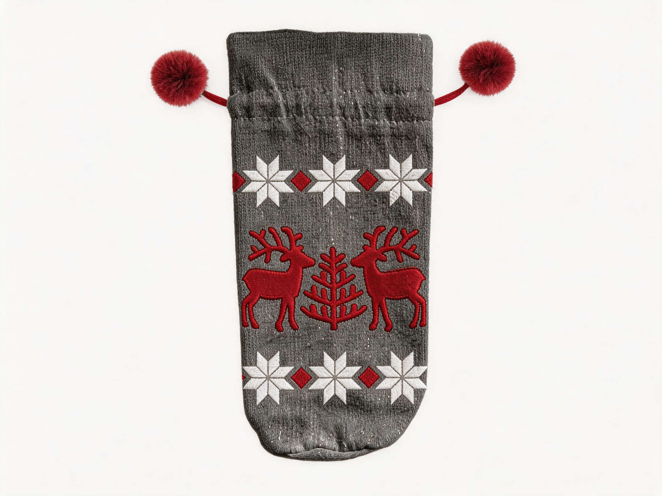 Nordic Reindeer & Snowflake Christmas Drawstring Wine Bag