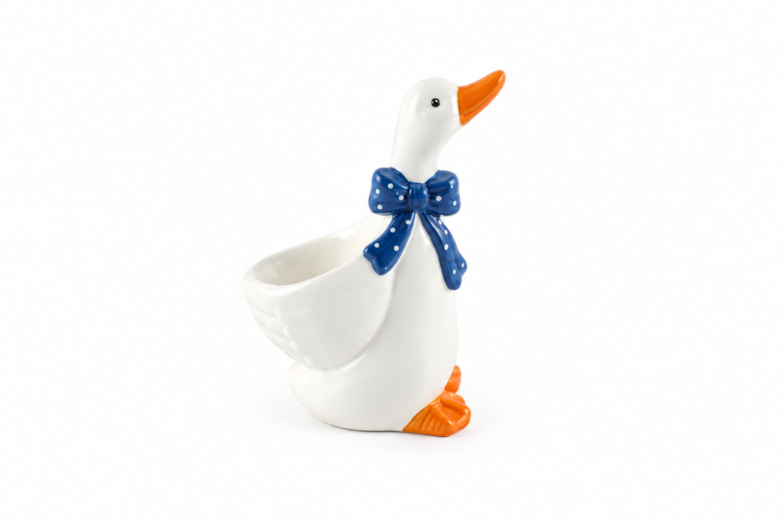 Ceramic Standing Goose Sauce Bowl with Blue Bow