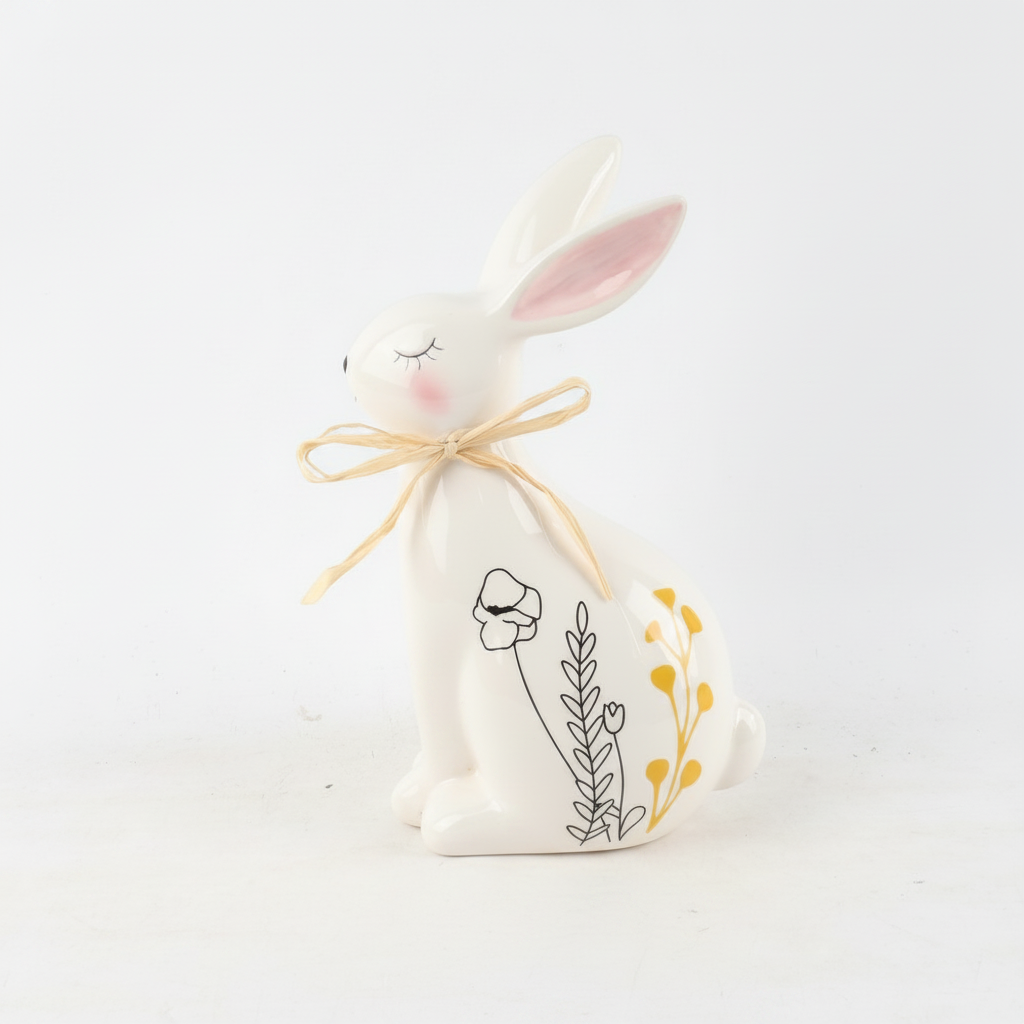 Botanical Ceramic Bunny Figurine