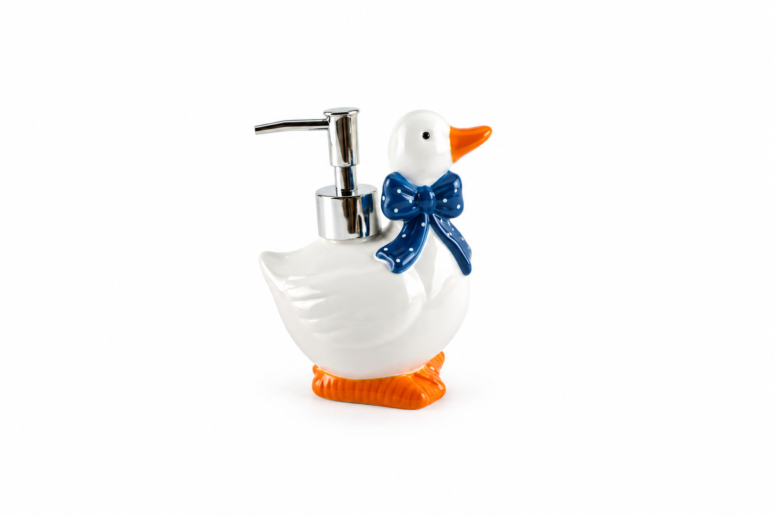 Ceramic Goose Soap Dispenser with Blue Bow