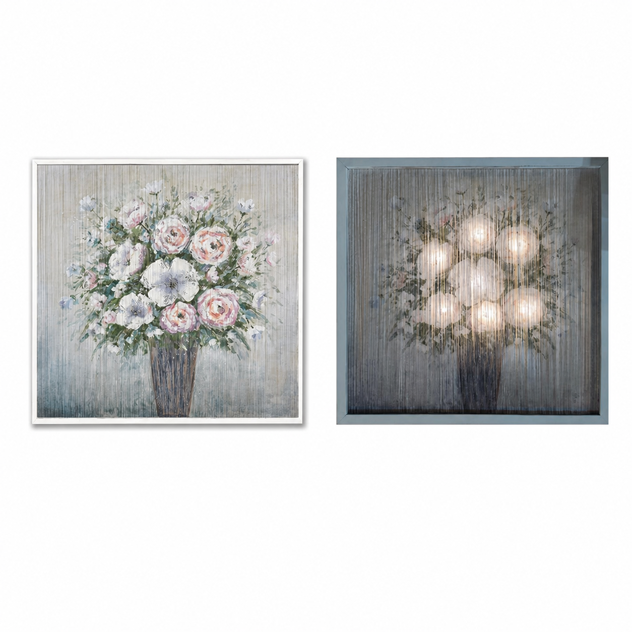 Vintage Floral Vase Lighted Woven Yarn Wall Art