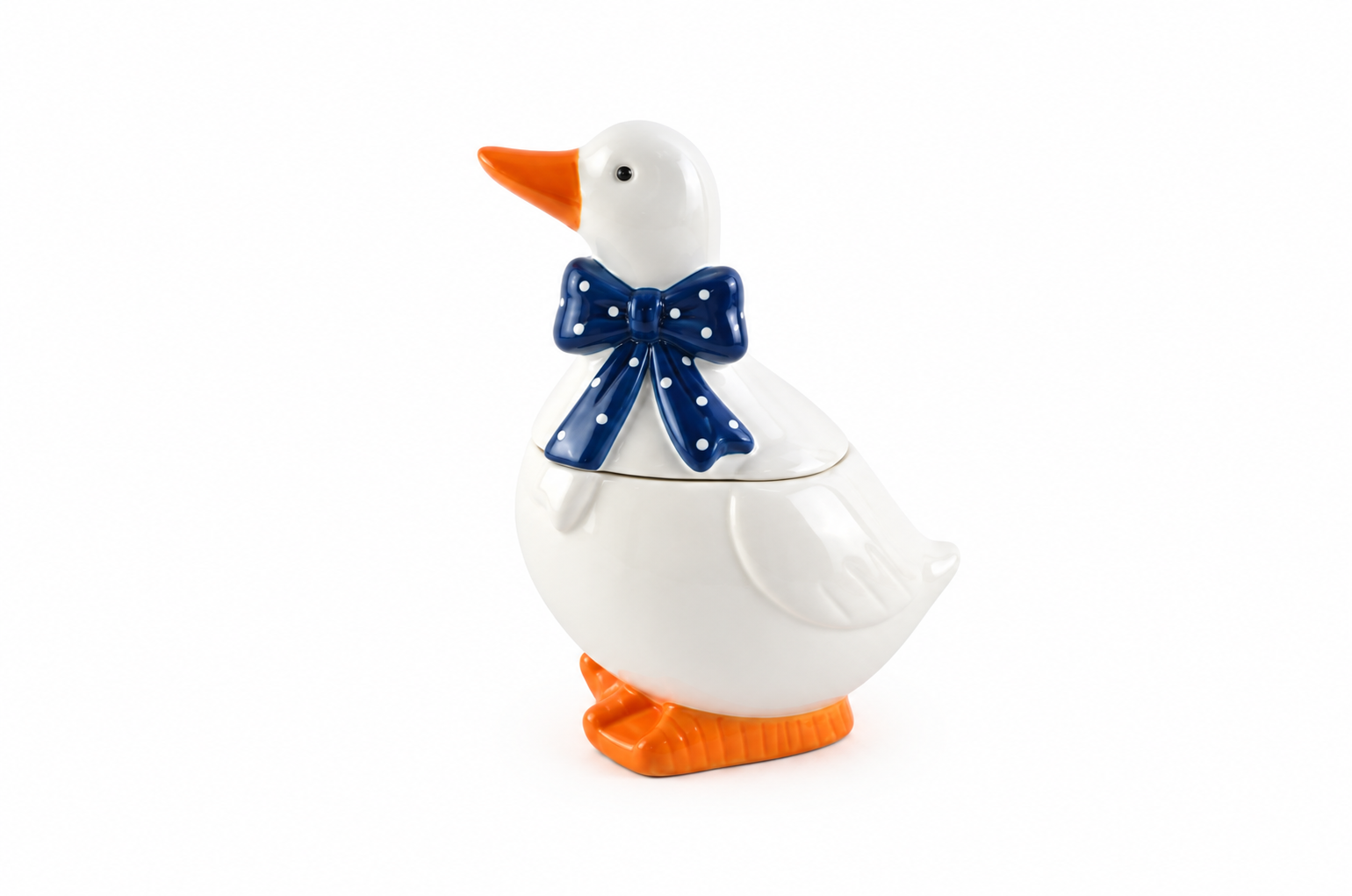 Ceramic Goose Lidded Jar with Blue Bow