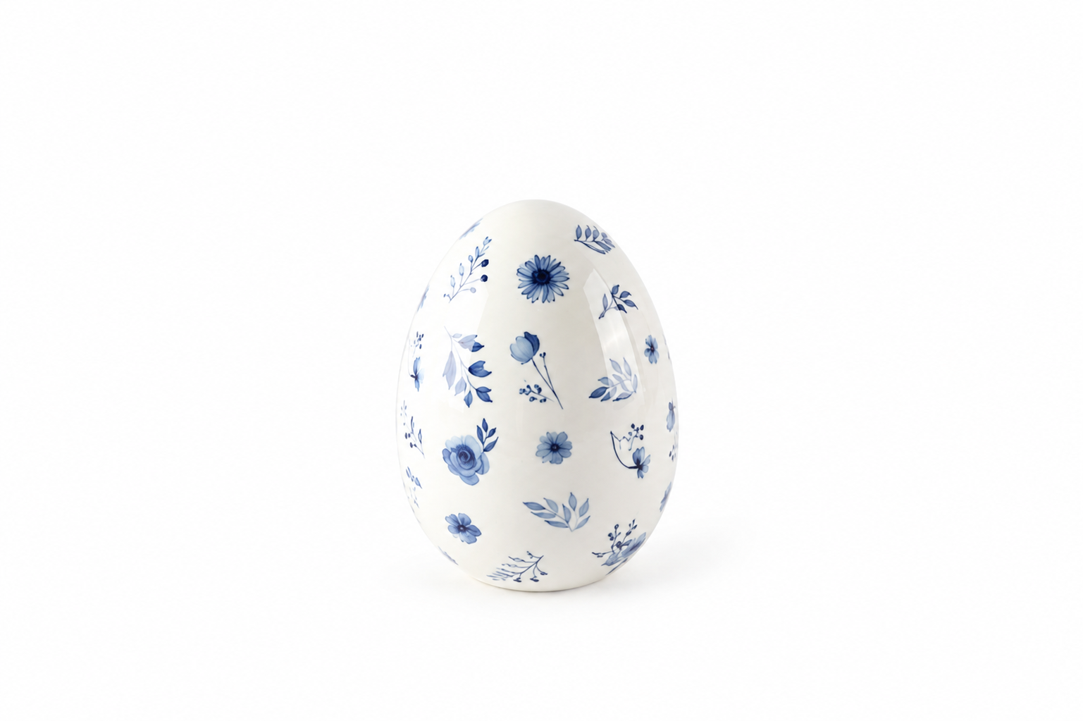 Blue Floral Ceramic Egg Tabletop Décor