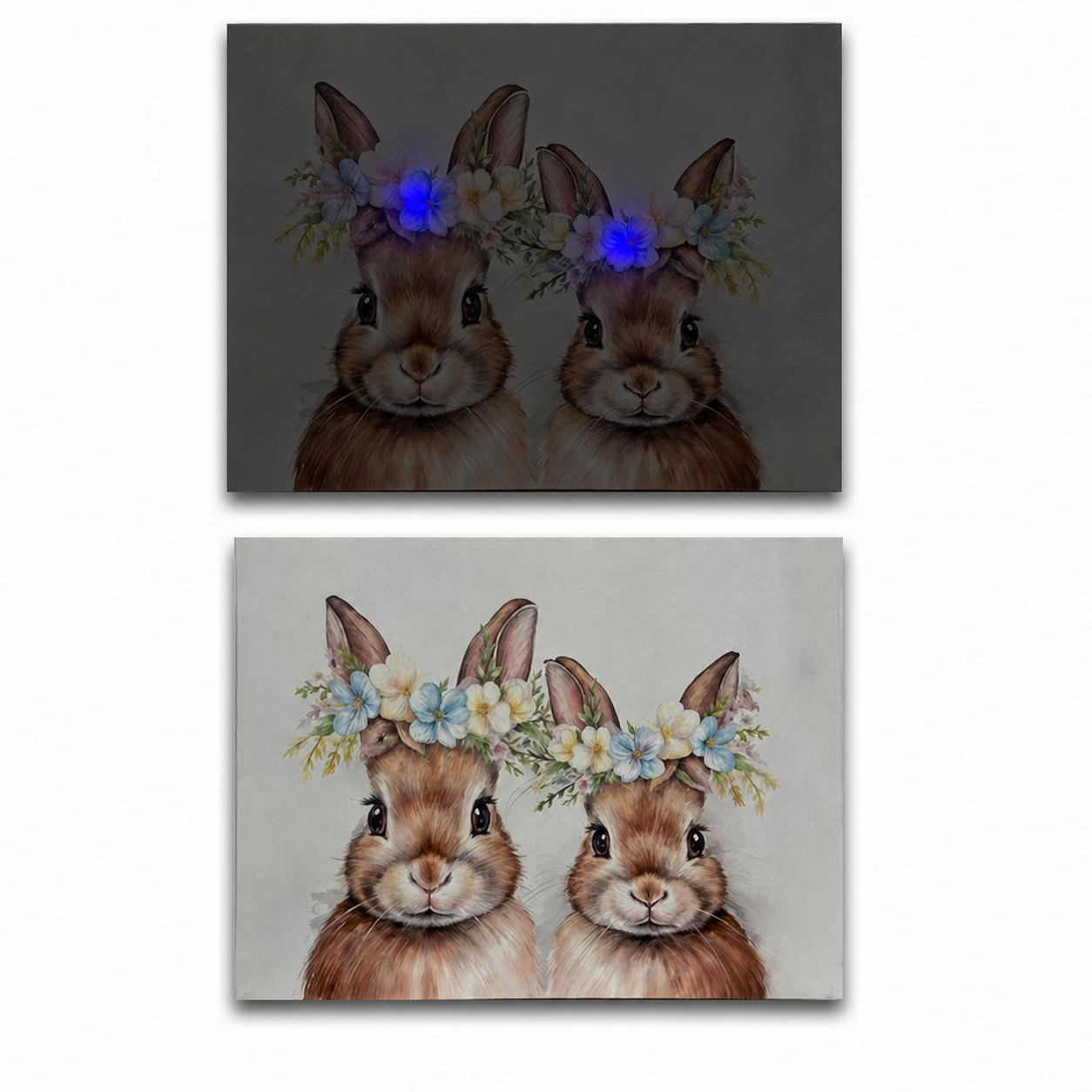 Floral Bunny Portrait LED Canvas Wall Art