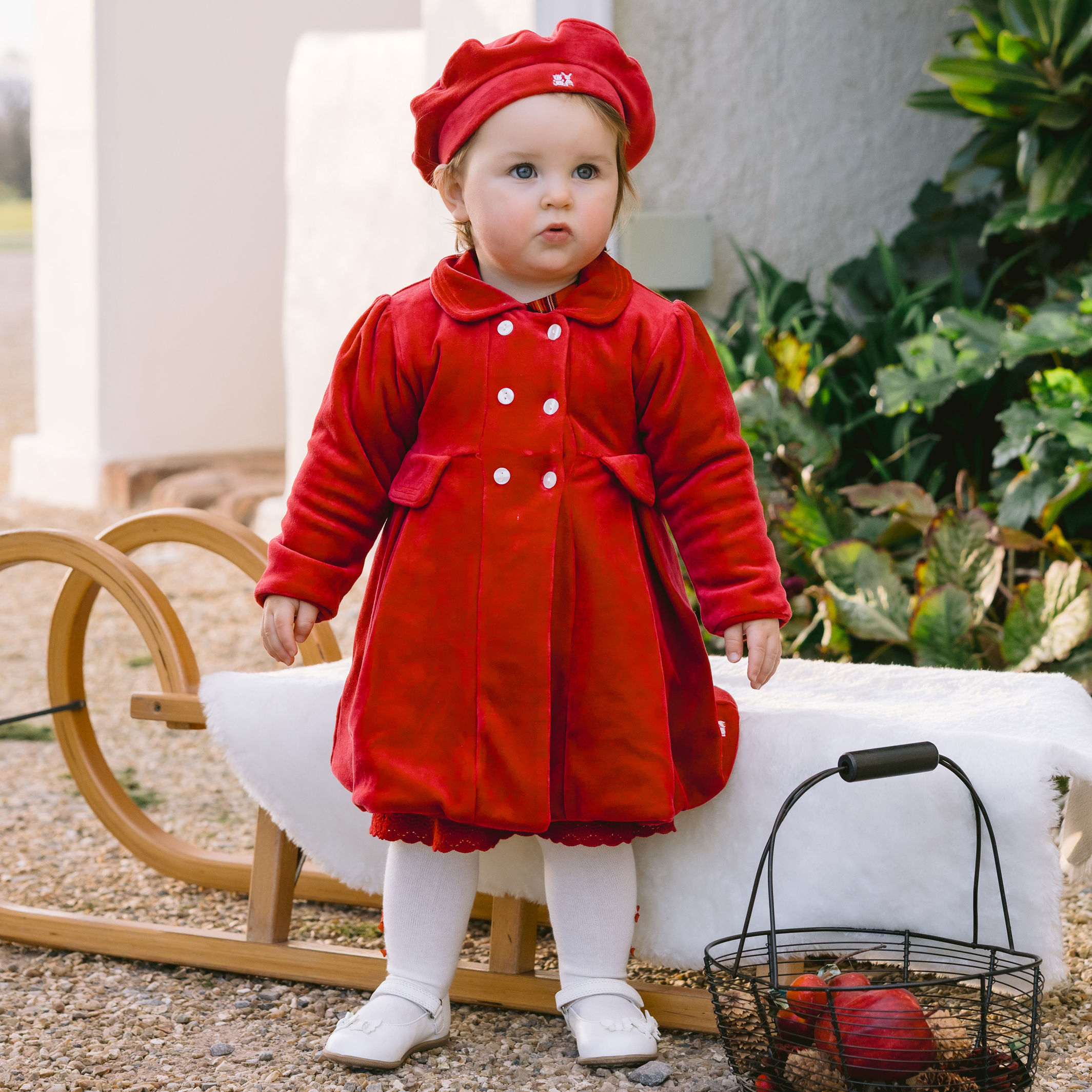 Emile Et Rose Red Velvet Coat & Hat