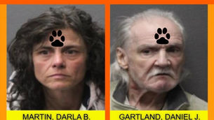 DARLA B. MARTIN and DANIEL J. GARTLAND arrested after their dog was found with a severe neck injury and left without medical care