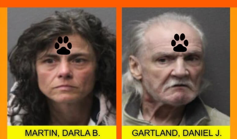 DARLA B. MARTIN and DANIEL J. GARTLAND arrested after their dog was found with a severe neck injury and left without medical care