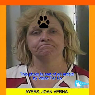 JOAN VERNA AYERS arrested on accusations of leaving her dog out in snowstorm