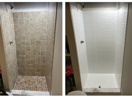 Tile shower reglazing before and after in Arlington VA by Top Reglazing
