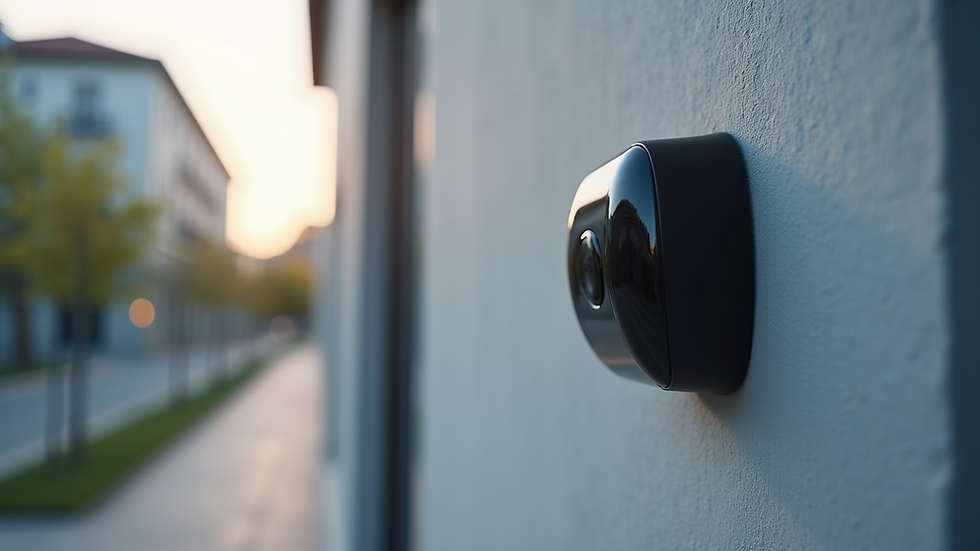 Close-up view of a smart sensor installed on a building wall