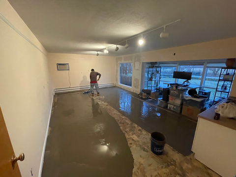 office renovation with self levelling cement