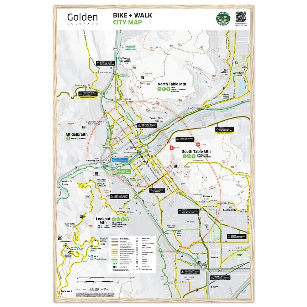 Thumbnail: Golden Bike + Walk CITY Map - Premium Matte Paper Wooden Framed Poster 24x36