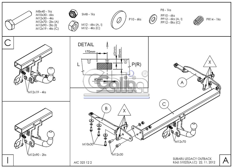 Miniatiūra: Kablys SUBARU LEGACY OUTBACK 2009-2014m