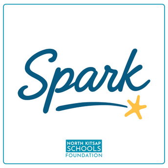 "Spark" in blue script with a spark, on a white background. Logo below: "North Kitsap Schools Foundation."
