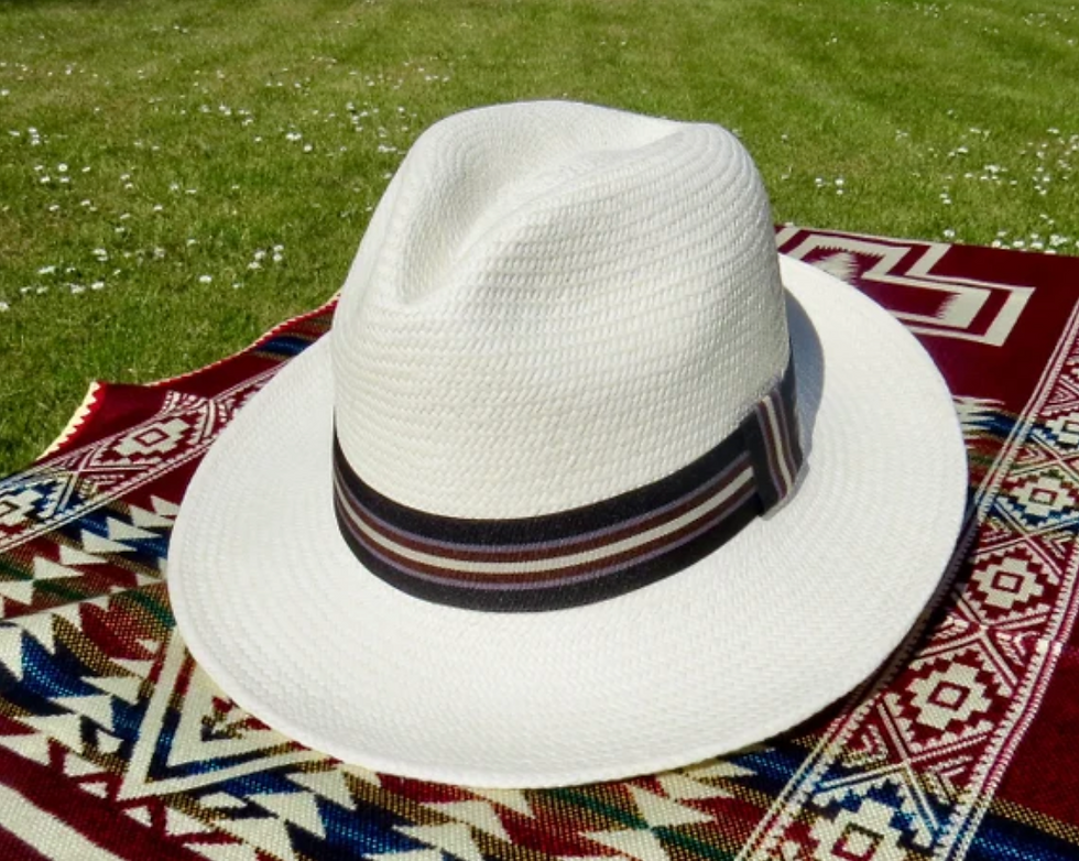 Thumbnail: Authentic Panama Hat, Classic white hat, Red Beige band, Summer outfit