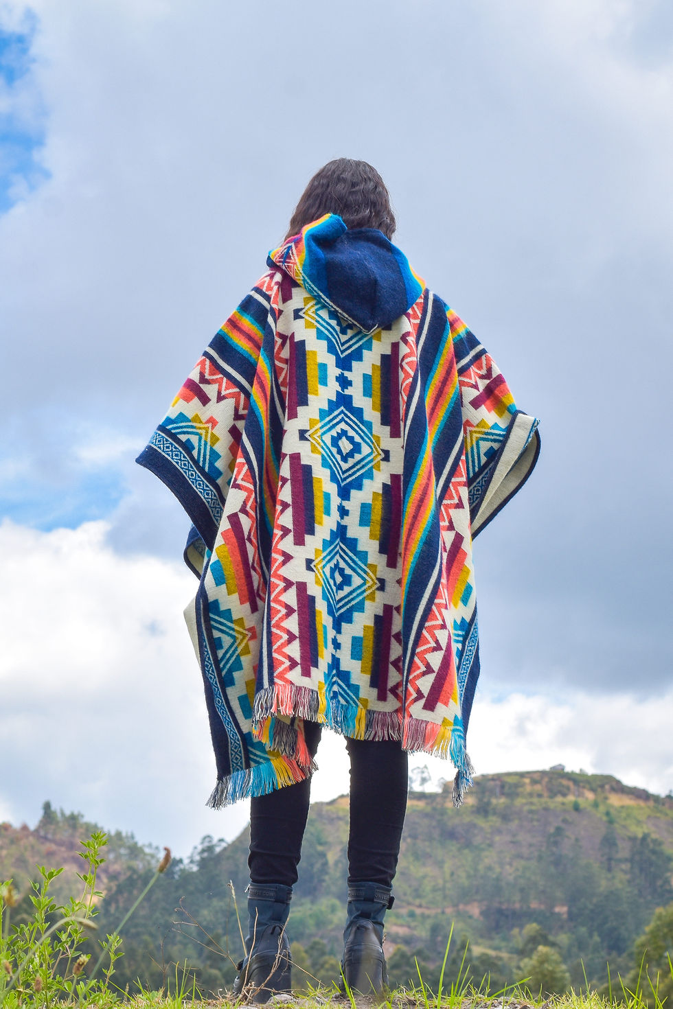 Thumbnail: Alausi Boho Alpaca Wool Poncho with Hood - Unisex