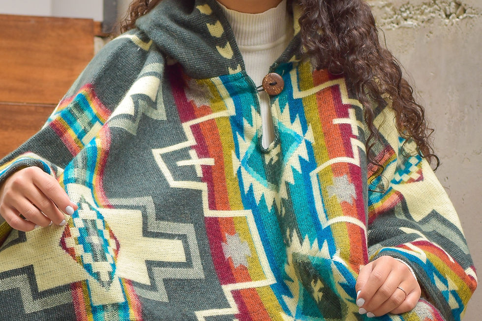 Thumbnail: Chunchi Boho Alpaca Wool Poncho with Hood - Unisex