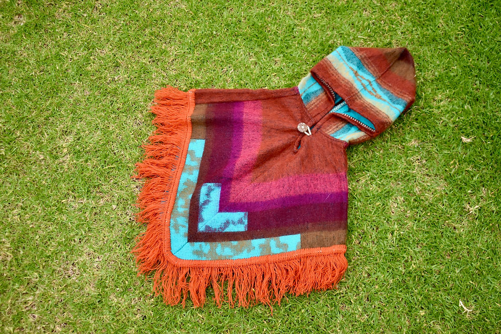 Thumbnail: Ingapirca Baby Diamond Shape Alpaca Wool Poncho with Hood