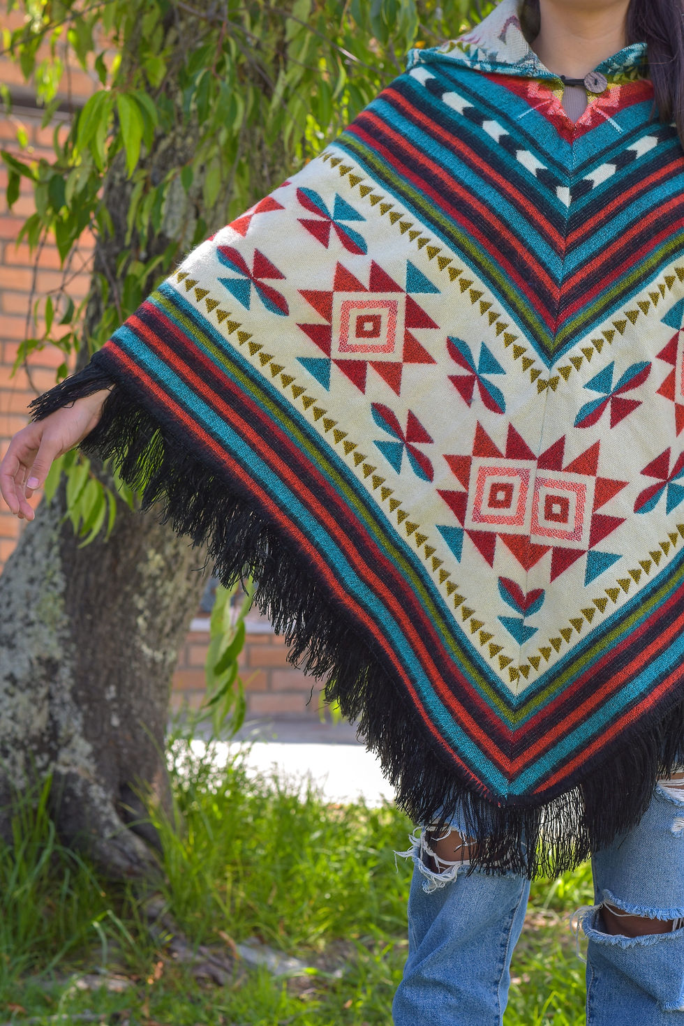 Thumbnail: Tupac Diamond Shape Alpaca Wool Poncho with Hood | Boho Style Ethic