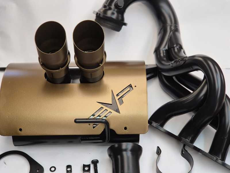 Gold and black Cerakote coated exhaust system parts V - Series