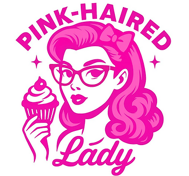 Vibrant Retro Pin-Up Woman With Pink Hair And Cupcake.png
