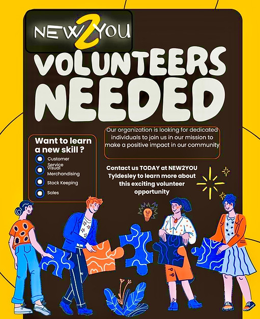 Volunteers needed at New 2 You Support Hub