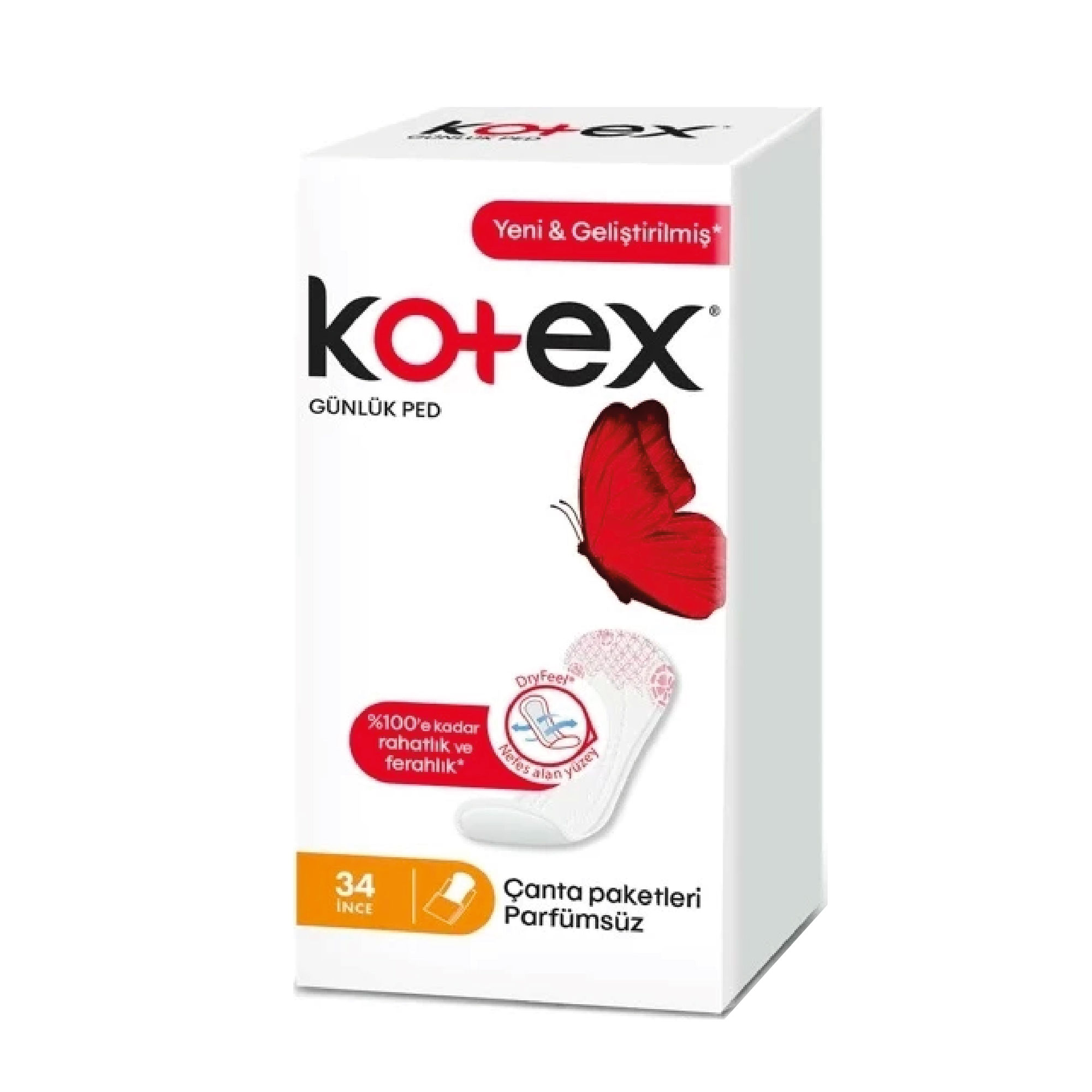 Kotex İnce Günlük Ped 34 Adet Parfümsüz
