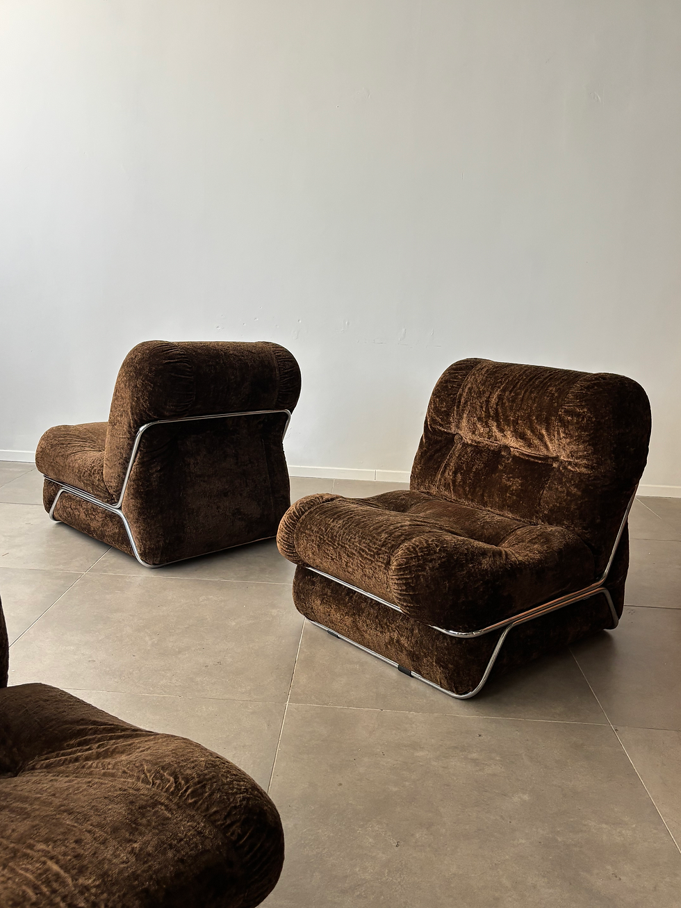 Thumbnail: Midcentury Italian armchair, Brown fabric & Chrome, 1960s Italy