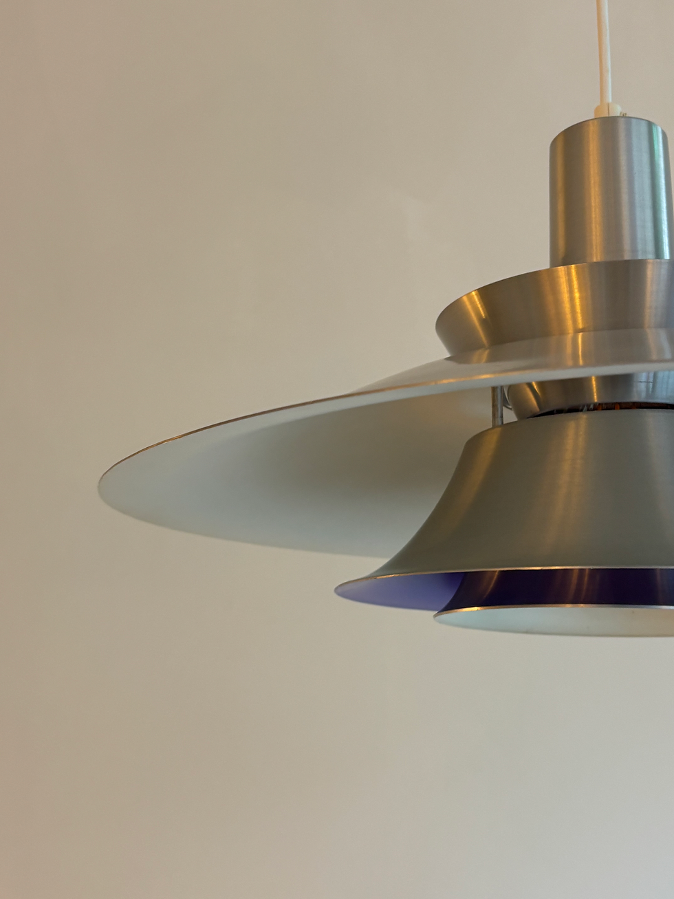 Thumbnail: Danish Pendant in Brushed Aluminium & Purple detailing, 1960s Denmark