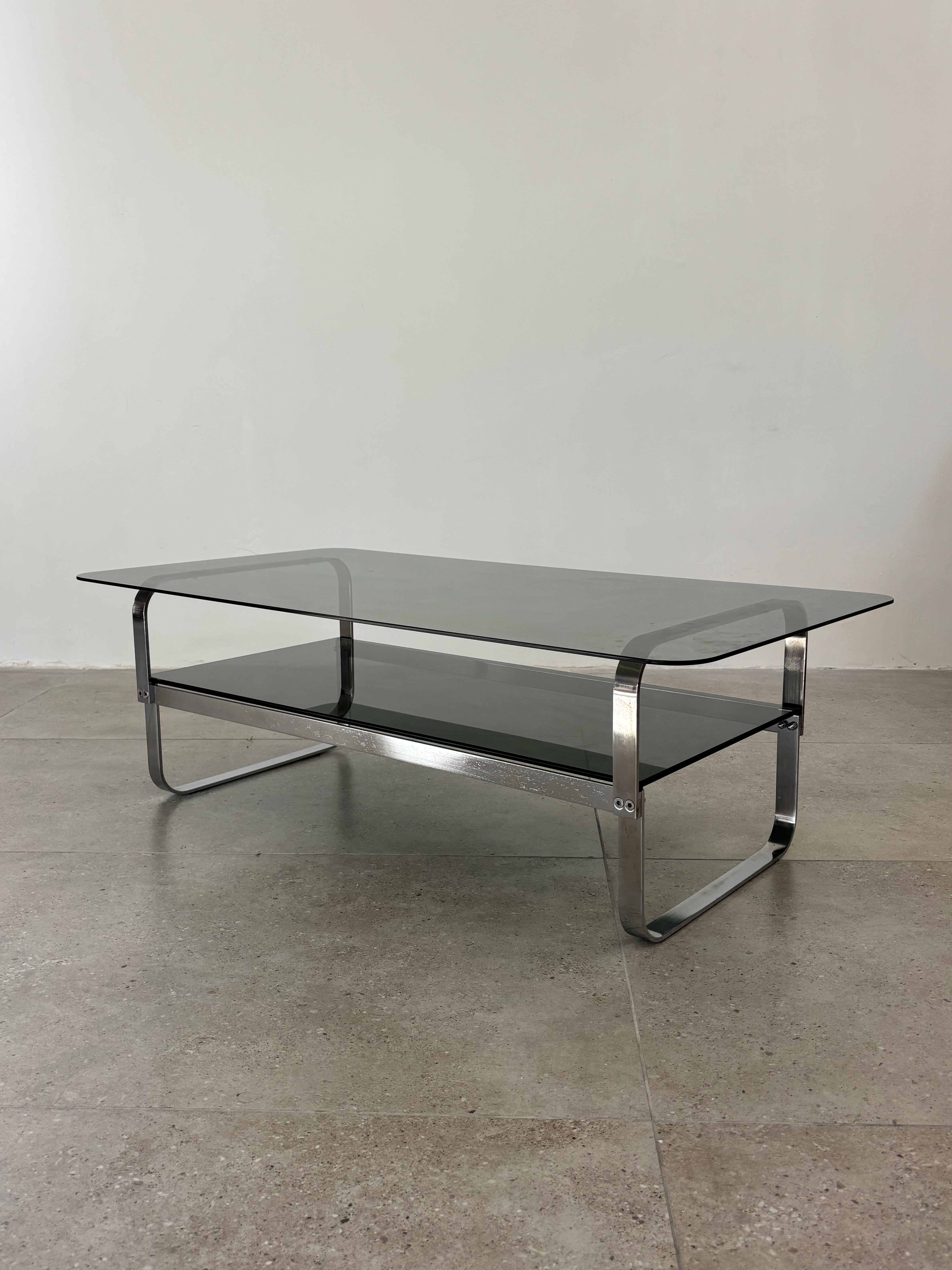 Italian Two-Tier Coffee Table, Chrome & Smoked Glass, 1970s