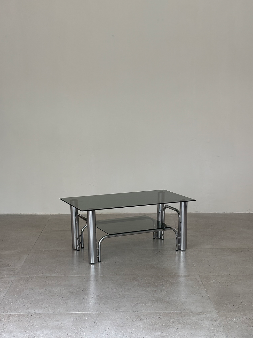 Thumbnail: Italian coffee table in Chrome & Smoked Glass, 1970s Italy