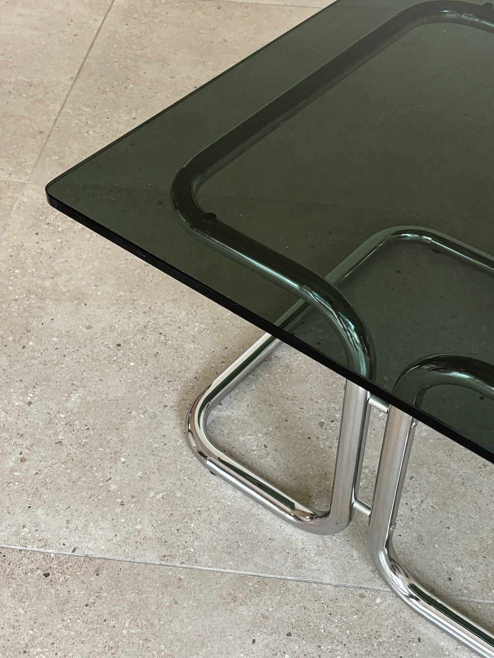 Thumbnail: Italian Chrome & Smoked Glass square coffee table, 1970s Italy