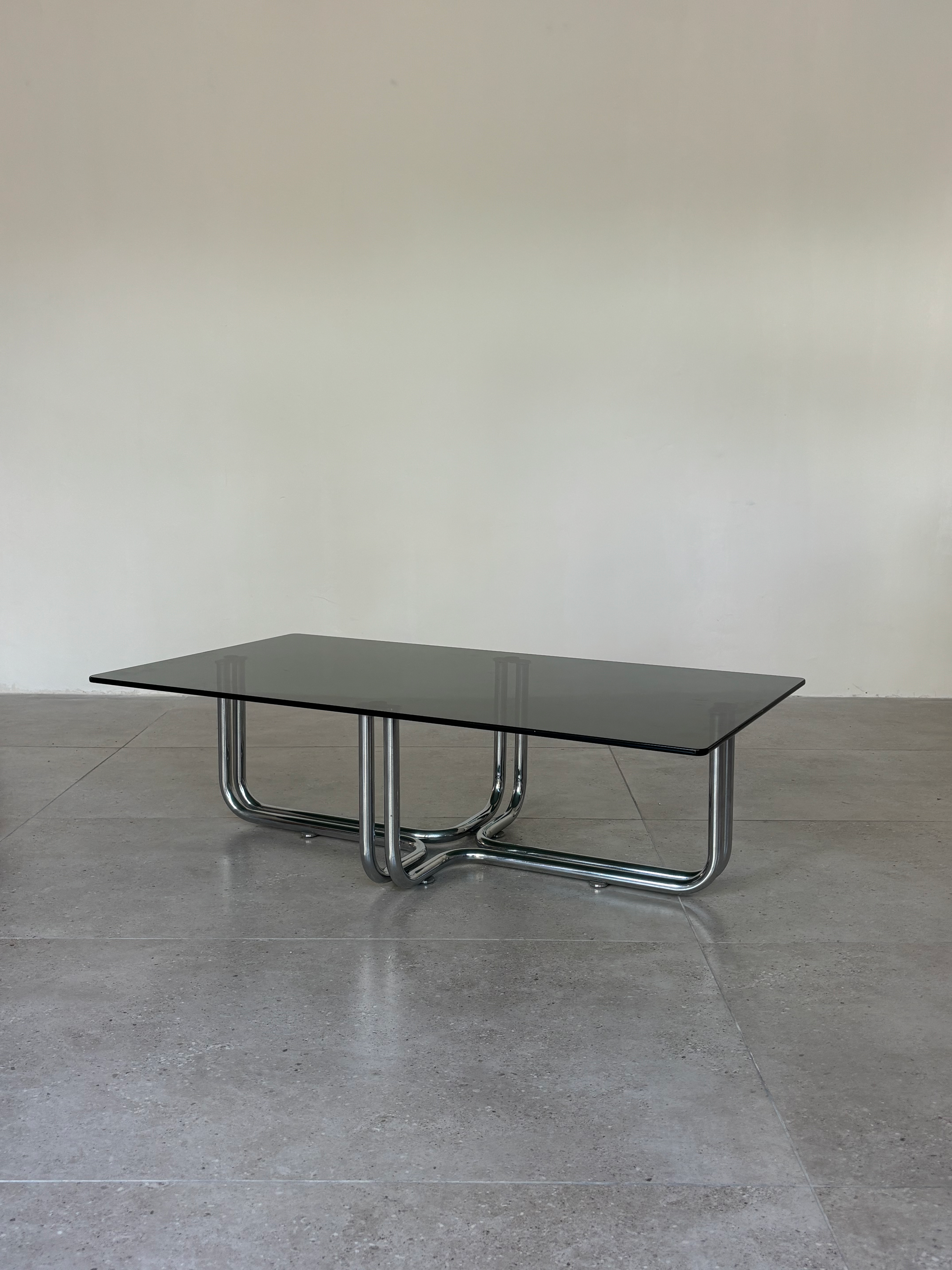 Italian Rectangular Coffee Table, Chrome & Smoked Glass, 1970s