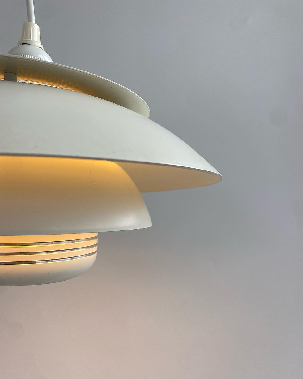 Thumbnail: Danish white and silver stripes pendant lamp, manufactured in the 1970s.
