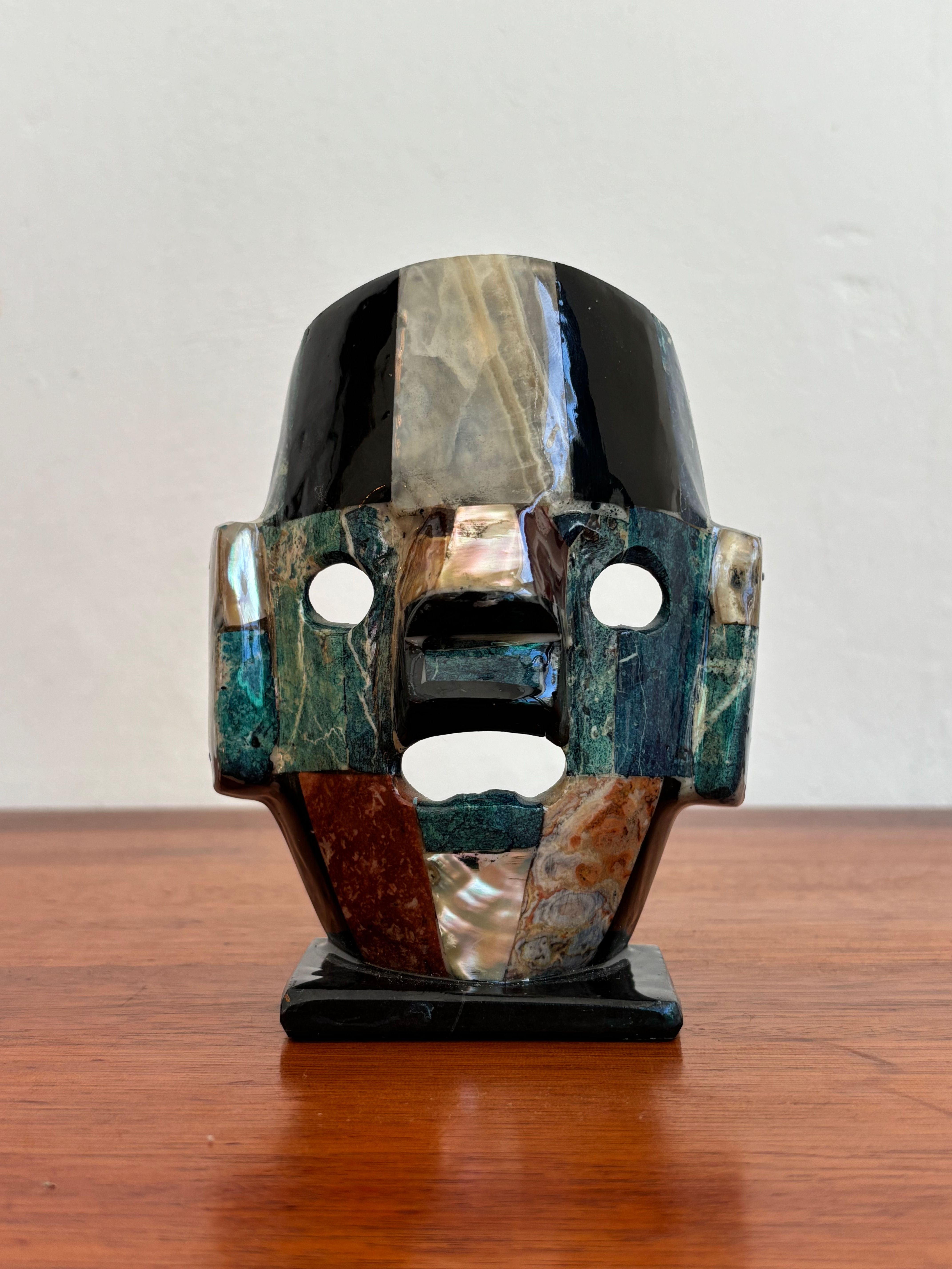 Modernist Mosaic Stone Mask Sculpture, Mexico, 1970s