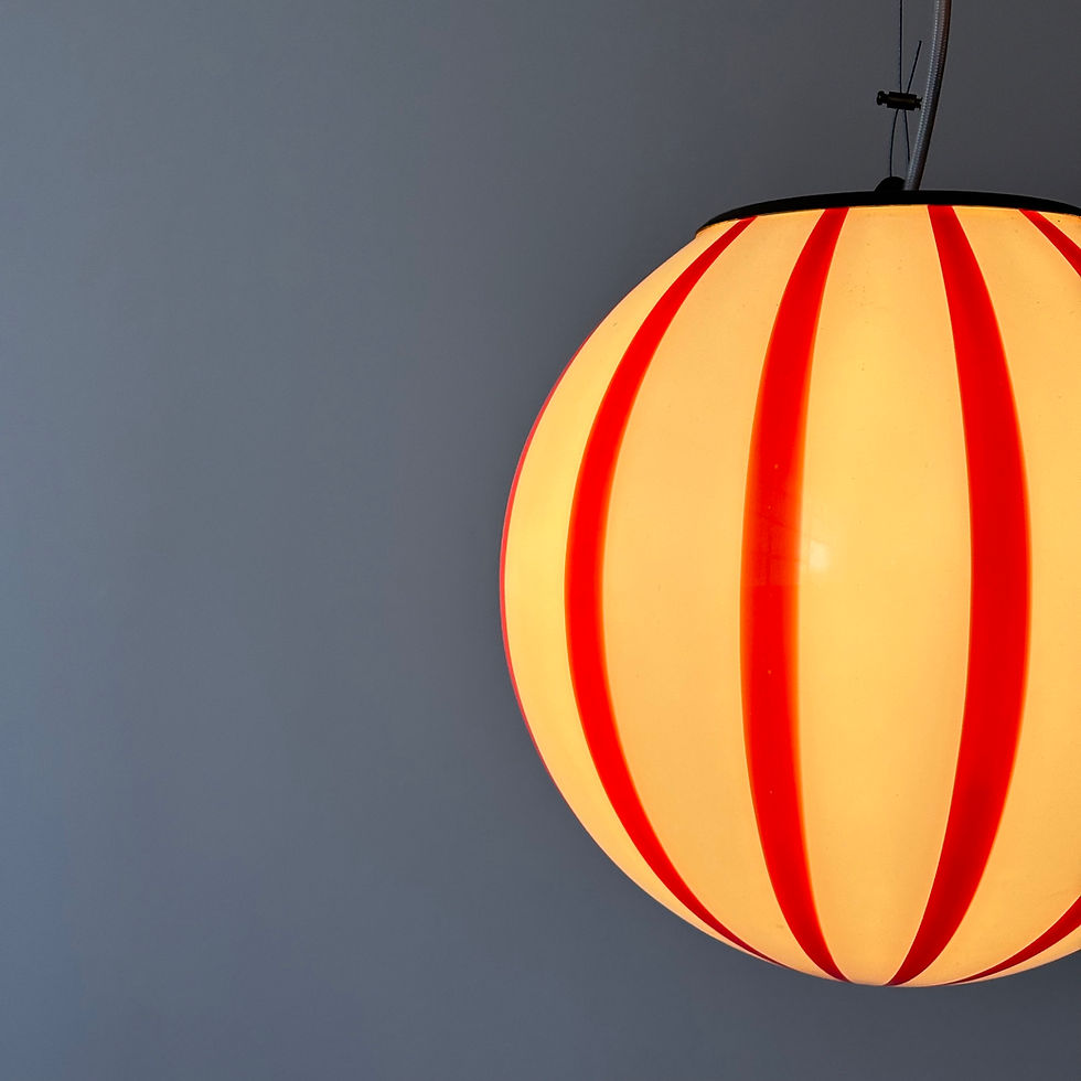 Thumbnail: Mouth blown Murano red stripes pendant lamp, made in Murano island, Italy
