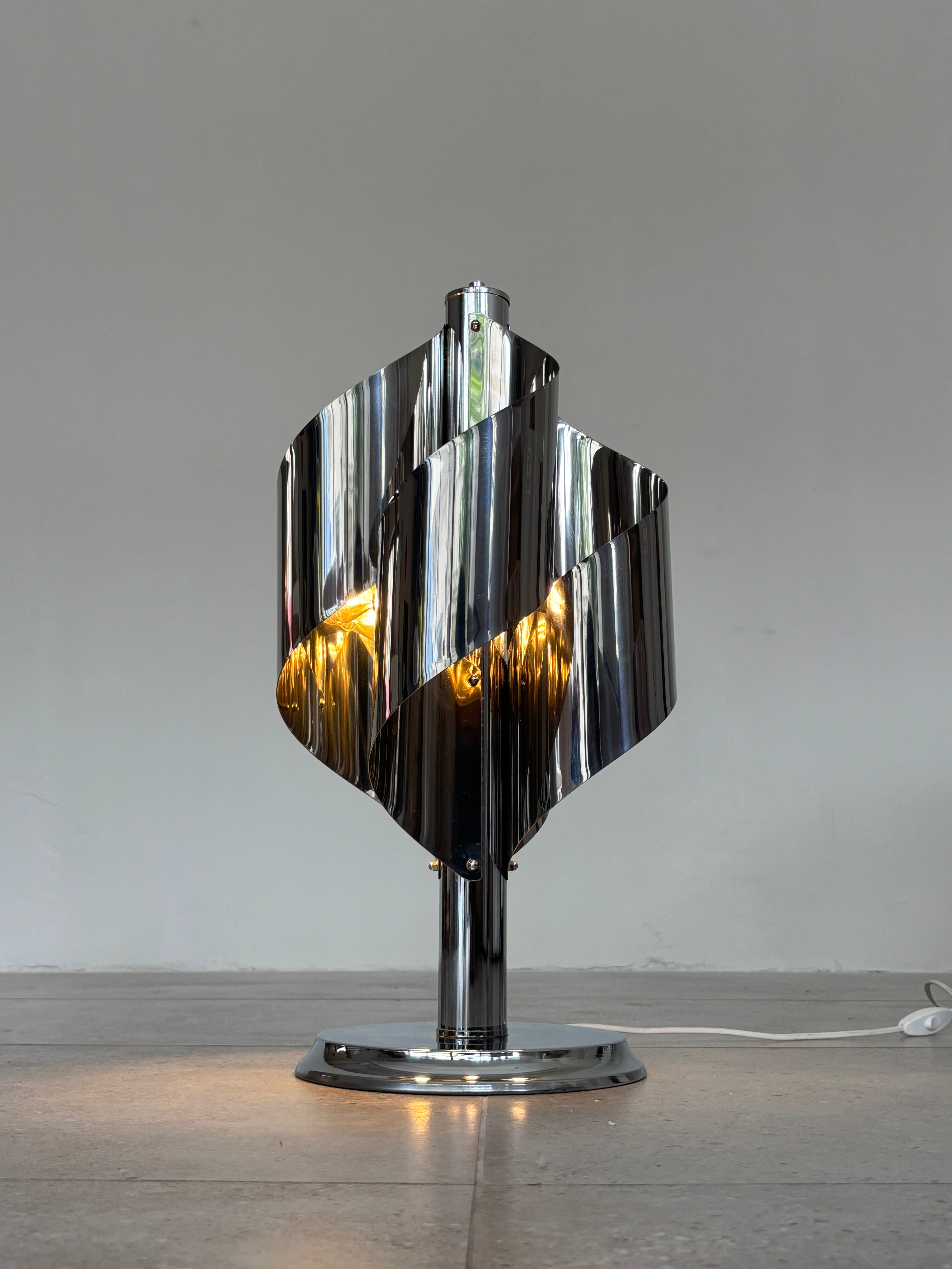 Italian Space Age Chrome Spiral Table Lamp by Goffredo Reggiani, 1970s