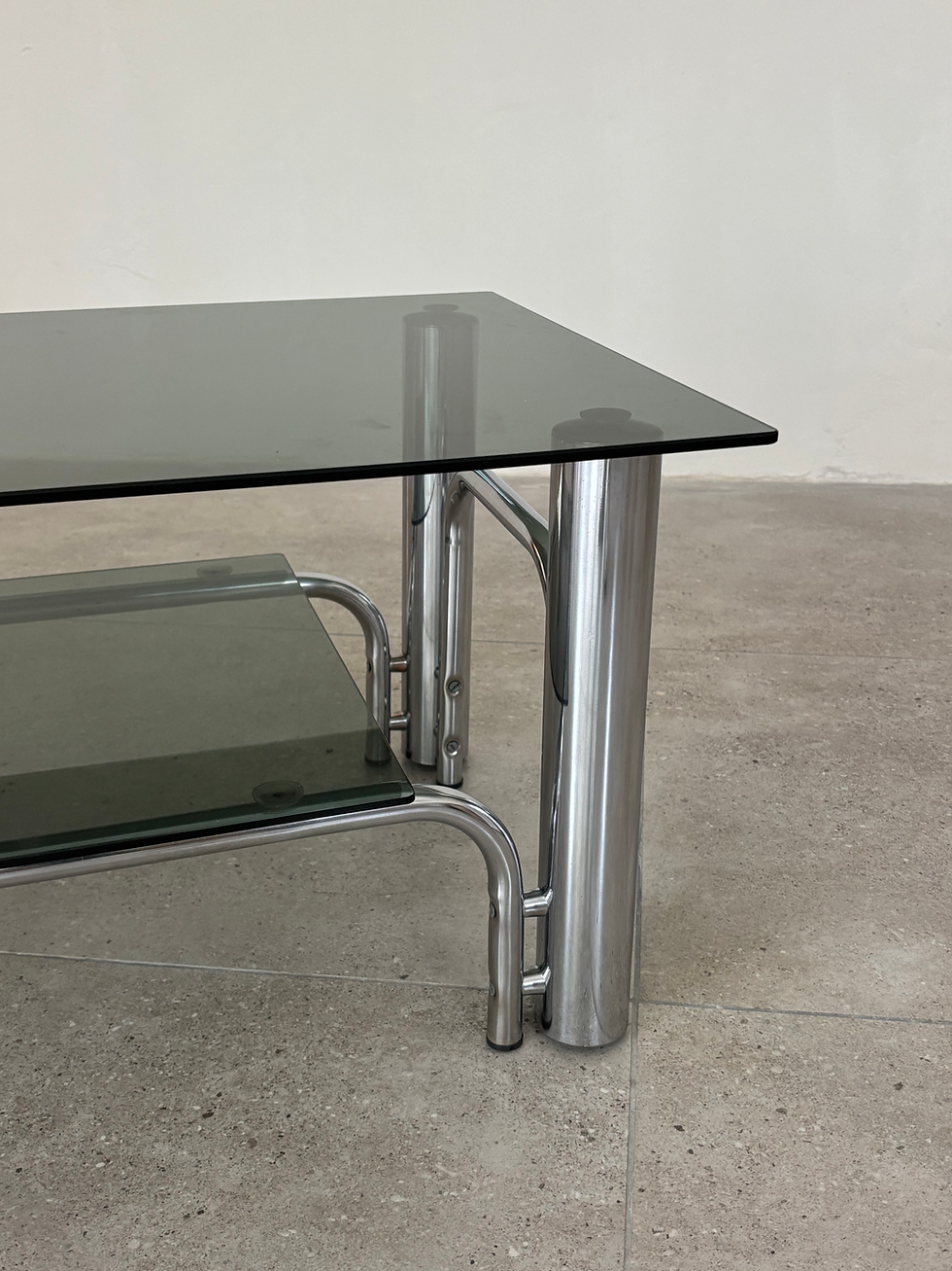 Thumbnail: Italian coffee table in Chrome & Smoked Glass, 1970s Italy