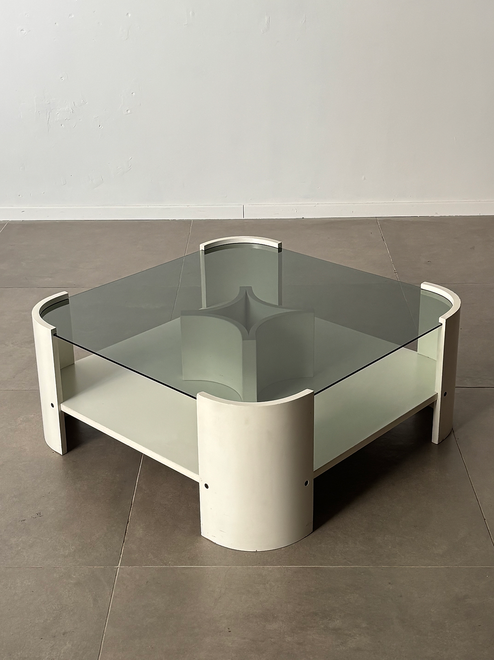 Thumbnail: Midcentury Italian coffee table with lacquered wood & smoked glass, 1970s Italy