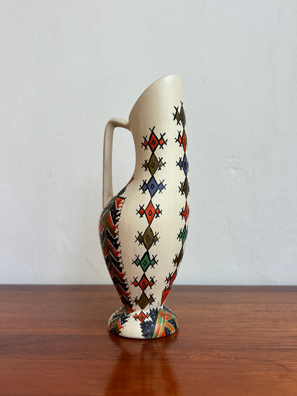 Thumbnail: Mid-Century Israeli Hand-Painted Ceramic Jug with Geometric Motifs, 1960s