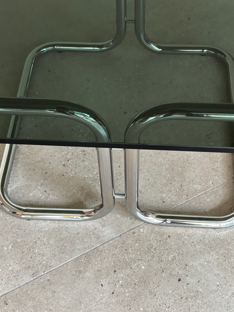 Thumbnail: Italian Chrome & Smoked Glass square coffee table, 1970s Italy