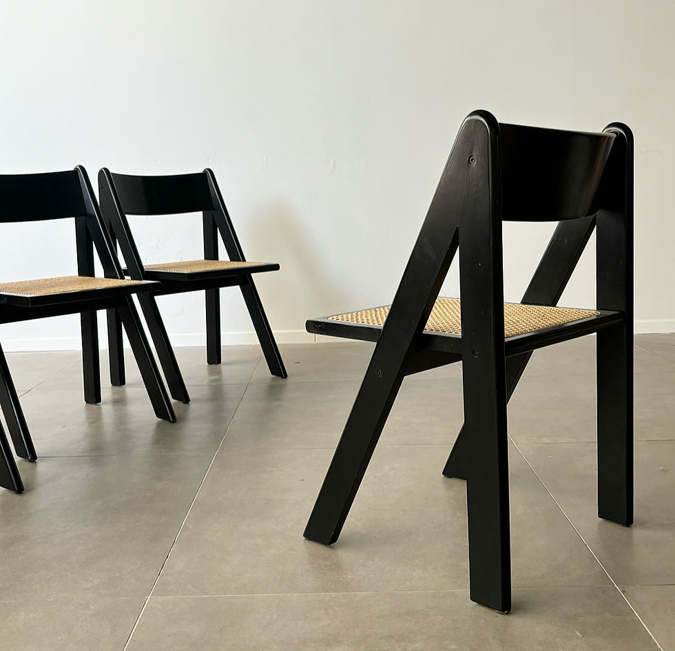 Thumbnail: Rare black lacquered chair in wood and rattan, Italy 1960s