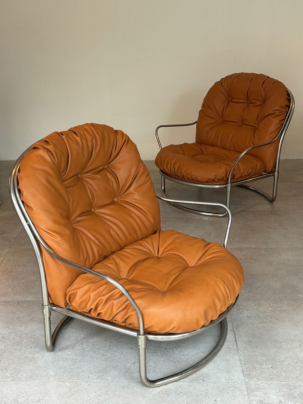 Thumbnail: Carlo De Carli for Cinova Mod. 915 Chrome and Brown Leather Armchair, 1969